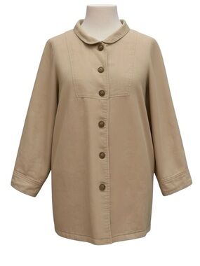 VTG Samansa Mos2 SM2 Tan Canvas A-Line Car Coat Jacket Lagenlook Mori Girl Sz M